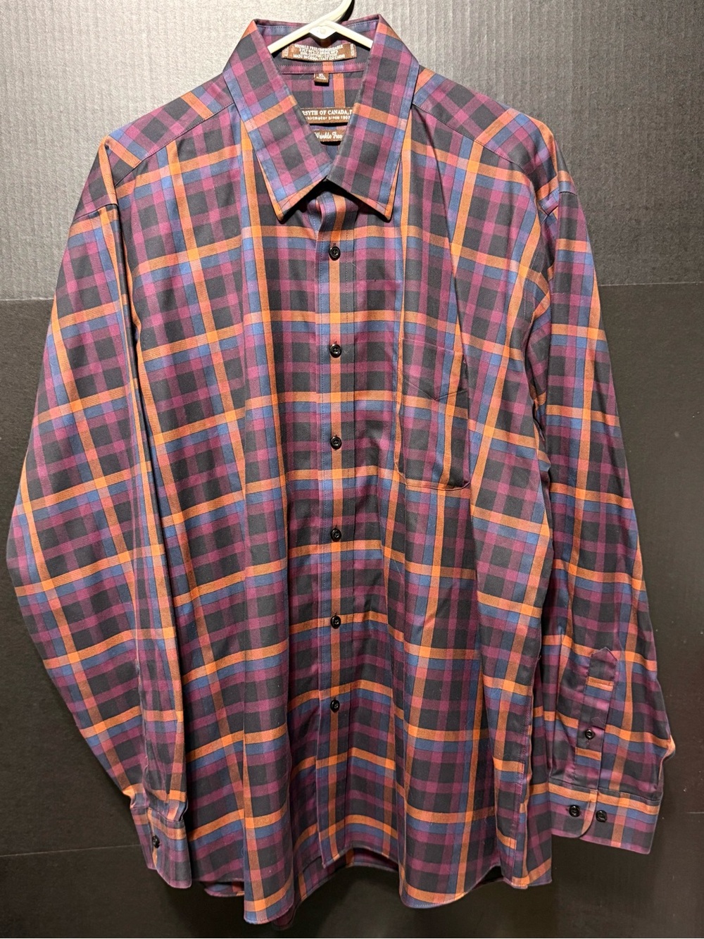 🎒Forsyth of Canada Plaid Button Down Shirt Mens XL Wrinkle Free 2-Ply Cotton